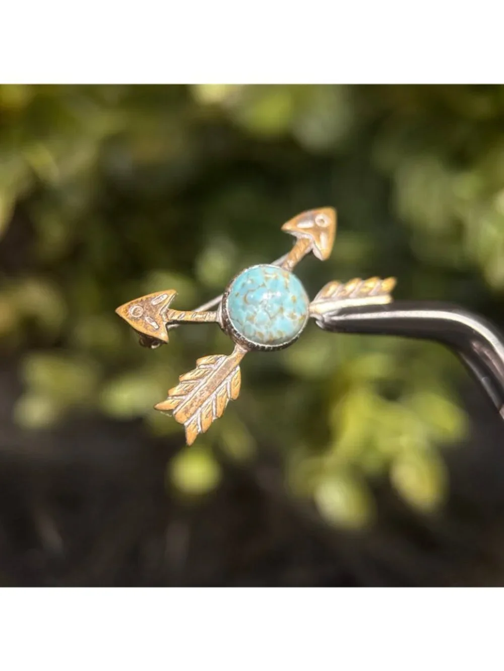 Fred Harvey Era Navajo Turquoise Crossed Arrows Pin Brooch